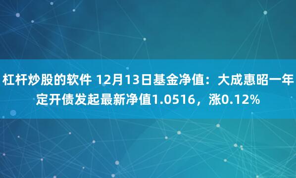 杠杆炒股的软件 12月13日基金净值：大成惠昭一年定开债发起最新净值1.0516，涨0.12%