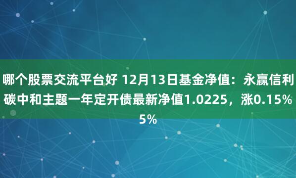 哪个股票交流平台好 12月13日基金净值：永赢信利碳中和主题一年定开债最新净值1.0225，涨0.15%