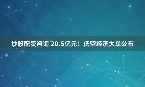 炒股配资咨询 20.5亿元！低空经济大单公布